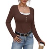 image:imageWIHOLL Womens Ribbed Long Sleeve Lace Trim Fall Tops05  Coffee