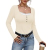 image:imageWIHOLL Womens Ribbed Long Sleeve Lace Trim Fall Tops06  Beige