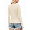 image:imageWIHOLL Womens Ribbed Long Sleeve Lace Trim Fall Tops06  Beige