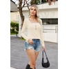 image:imageWIHOLL Womens Ribbed Long Sleeve Lace Trim Fall Tops06  Beige