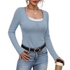 image:imageWIHOLL Womens Ribbed Long Sleeve Lace Trim Fall Tops07  Grey Blue