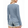 image:imageWIHOLL Womens Ribbed Long Sleeve Lace Trim Fall Tops07  Grey Blue
