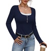 image:imageWIHOLL Womens Ribbed Long Sleeve Lace Trim Fall Tops08  Navy