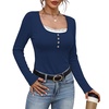 image:imageWIHOLL Womens Ribbed Long Sleeve Lace Trim Fall Tops09  Blue