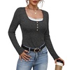 image:imageWIHOLL Womens Ribbed Long Sleeve Lace Trim Fall Tops10  Dark Grey