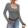image:imageWIHOLL Womens Ribbed Long Sleeve Lace Trim Fall Tops11  Grey