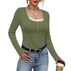 image:imageWIHOLL Womens Ribbed Long Sleeve Lace Trim Fall Tops12  Army Green