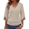 image:imageWIHOLL Womens Tops Dressy Casual 34 Length Sleeve V Neck Fall Fashion 2026Apricot