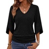 image:imageWIHOLL Womens Tops Dressy Casual 34 Length Sleeve V Neck Fall Fashion 2026Black