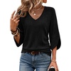 image:imageWIHOLL Womens Tops Dressy Casual 34 Length Sleeve V Neck Fall Fashion 2026Black
