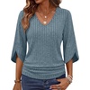 image:imageWIHOLL Womens Tops Dressy Casual 34 Length Sleeve V Neck Fall Fashion 2026Blue
