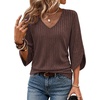 image:imageWIHOLL Womens Tops Dressy Casual 34 Length Sleeve V Neck Fall Fashion 2026Brown