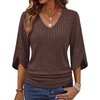 image:imageWIHOLL Womens Tops Dressy Casual 34 Length Sleeve V Neck Fall Fashion 2026Brown