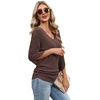 image:imageWIHOLL Womens Tops Dressy Casual 34 Length Sleeve V Neck Fall Fashion 2026Brown