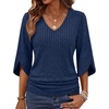 image:imageWIHOLL Womens Tops Dressy Casual 34 Length Sleeve V Neck Fall Fashion 2026Deepblue