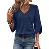image:imageWIHOLL Womens Tops Dressy Casual 34 Length Sleeve V Neck Fall Fashion 2026Deepblue