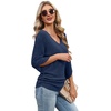 image:imageWIHOLL Womens Tops Dressy Casual 34 Length Sleeve V Neck Fall Fashion 2026Deepblue