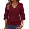 image:imageWIHOLL Womens Tops Dressy Casual 34 Length Sleeve V Neck Fall Fashion 2026Deepred