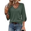 image:imageWIHOLL Womens Tops Dressy Casual 34 Length Sleeve V Neck Fall Fashion 2026Green