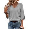 image:imageWIHOLL Womens Tops Dressy Casual 34 Length Sleeve V Neck Fall Fashion 2026Grey