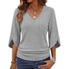 image:imageWIHOLL Womens Tops Dressy Casual 34 Length Sleeve V Neck Fall Fashion 2026Grey