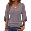 image:imageWIHOLL Womens Tops Dressy Casual 34 Length Sleeve V Neck Fall Fashion 2026Grey01