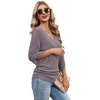image:imageWIHOLL Womens Tops Dressy Casual 34 Length Sleeve V Neck Fall Fashion 2026Grey01
