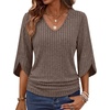 image:imageWIHOLL Womens Tops Dressy Casual 34 Length Sleeve V Neck Fall Fashion 2026Khaki
