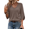 image:imageWIHOLL Womens Tops Dressy Casual 34 Length Sleeve V Neck Fall Fashion 2026Khaki