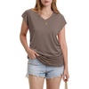 image:imageWIHOLL Womens V Neck Ruched Cap Sleeve T ShirtCoffee