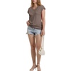 image:imageWIHOLL Womens V Neck Ruched Cap Sleeve T ShirtCoffee