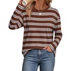 image:imageWiholl Long Sleeve Shirts for Women Stripe Tops Loose Oversized Fall OutfitBrown White Blue