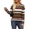 image:imageWiholl Long Sleeve Shirts for Women Stripe Tops Loose Oversized Fall OutfitGreen Brown