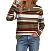 image:imageWiholl Long Sleeve Shirts for Women Stripe Tops Loose Oversized Fall OutfitGreen Brown