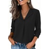 image:imageWIHOLL 34 Length Sleeve Womens Tops Dressy Casual Blouses Summer Spring Trendy Business Outfits Fashion ClothingBlack