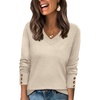 image:imageWIHOLL Lightweight Sweaters for Women Long Sleeve V Neck Knit Outfits with Decorative ButtonsBeige