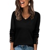 image:imageWIHOLL Lightweight Sweaters for Women Long Sleeve V Neck Knit Outfits with Decorative ButtonsBlack