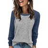 image:imageWIHOLL Long Sleeve Shirts for Women Lightweight Sweaters Fall Outfits 2026 Color Block Winter Clothing Dressy Casual SoftNavy Blue Grey