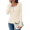image:imageWIHOLL Womens Ribbed Long Sleeve Lace Trim Fall Tops06  Beige