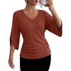 image:imageWIHOLL Womens Tops Dressy Casual 34 Length Sleeve V Neck Fall Fashion 2026Caramel
