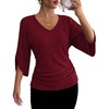 image:imageWIHOLL Womens Tops Dressy Casual 34 Length Sleeve V Neck Fall Fashion 2026Deepred