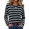 image:imageWiholl Long Sleeve Shirts for Women Stripe Tops Loose Oversized Fall OutfitBlack White Blue