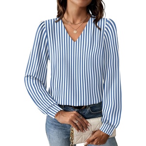 image:imageWIHOLL Blouses for Women Dressy Casual Long Sleeve Shirts Fall FashionBlue Striped