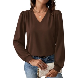 image:imageWIHOLL Blouses for Women Dressy Casual Long Sleeve Shirts Fall FashionBrown