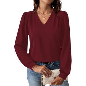 image:imageWIHOLL Blouses for Women Dressy Casual Long Sleeve Shirts Fall FashionBurgundy