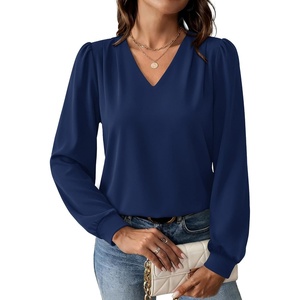 image:imageWIHOLL Blouses for Women Dressy Casual Long Sleeve Shirts Fall FashionNavy Blue