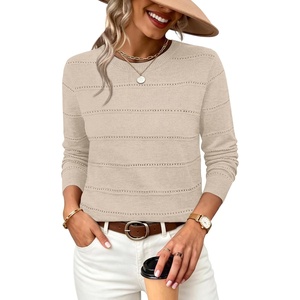 image:imageWIHOLL Fall Outfits for Women 2026 Hollow Out Knit Sweater Fashion ClothingBeige