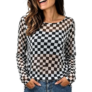 image:imageWIHOLL Lace Tops for Women Mesh Leopard Shirt Fashion Clothing Fall OutfitsCheckered