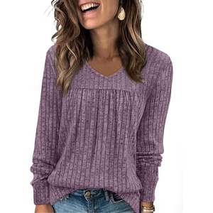 image:imageWIHOLL Long Sleeve Shirts for Women V Neck Lightweight Sweaters Casual Tunic Tops Outfits Fall Fashion Clothes 202611  Purple