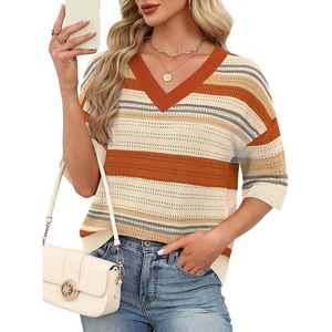 image:imageWIHOLL Oversized 34 Length Sleeve Womens Sweaters Crochet Fall Outfits1orange Striped